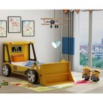Pat in forma de Masina Tractor Bob The Builder cu lama pentru copii cu biblioteca si roti 3D - Premium High Gloss Quality Pat in forma de Masina Tractor Bob The Builder cu lama pentru copii cu biblioteca si roti 3D - Premium High Gloss Quality